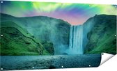 Gards Tuinposter Waterval met het Groene Noorderlicht - 160x80 cm - Tuindoek - Tuindecoratie - Wanddecoratie buiten - Tuinschilderij