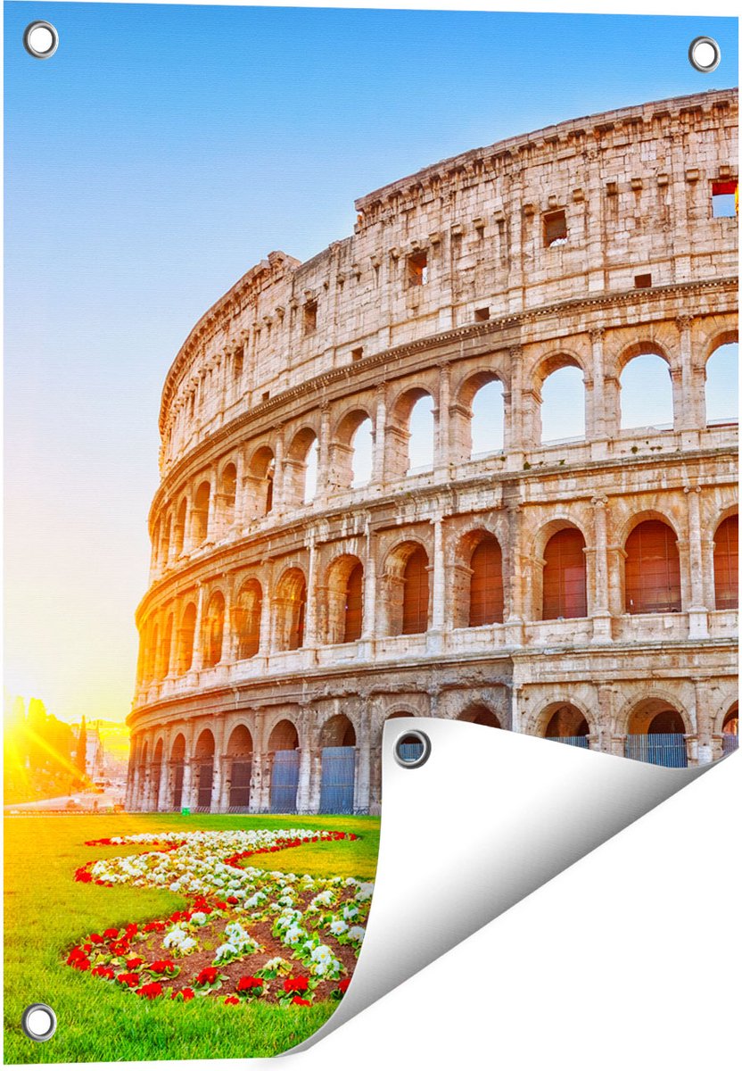 Gards Tuinposter Colosseum bij Zonsopgang in Rome, Itali� - 40x50 cm - Tuindoek - Tuindecoratie - Wanddecoratie buiten - Tuinschilderij Multikleur