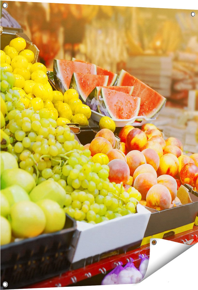 Gards Tuinposter Vers Fruit op de Markt - 80x100 cm - Tuindoek - Tuindecoratie - Wanddecoratie buiten - Tuinschilderij Multikleur