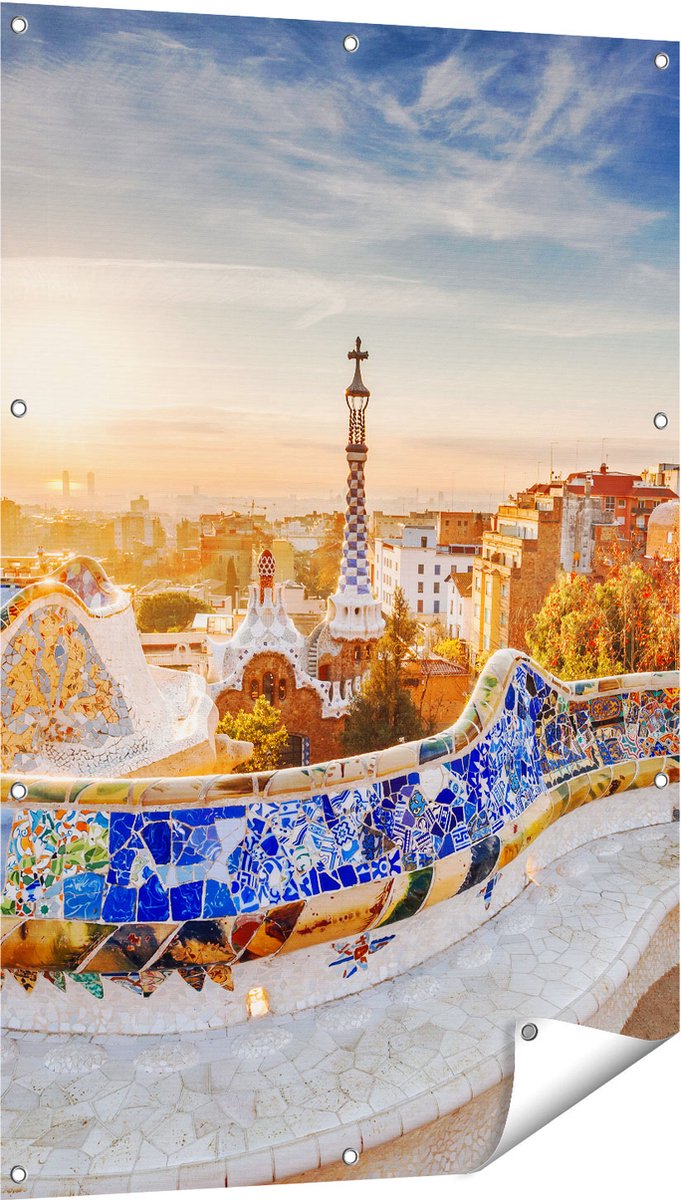 Gards Tuinposter Park G�ell in Barcelona - 80x120 cm - Tuindoek - Tuindecoratie - Wanddecoratie buiten - Tuinschilderij Multikleur