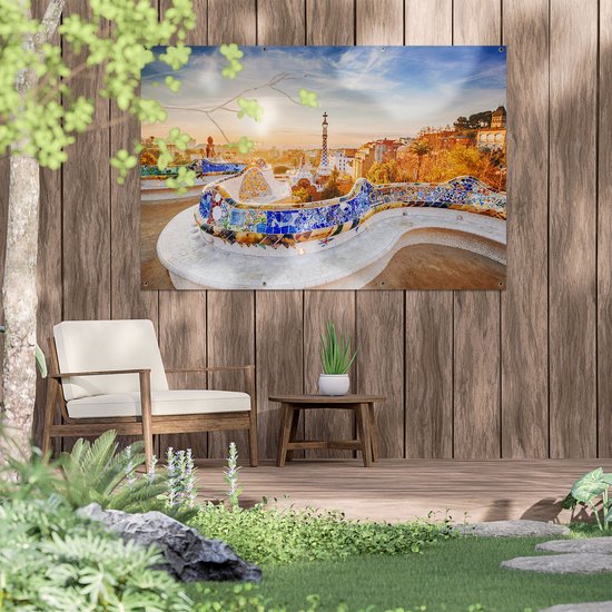 Affiche de jardin du Gards Parc Gell à Barcelona - 150x100 cm - Toile de jardin - Décoration de jardin - Décoration murale extérieure - Peinture de jardin
