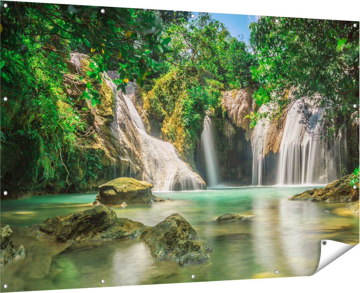 Gards Tuinposter Tropische Waterval - 180x120 cm - Tuindoek - Tuindecoratie - Wanddecoratie buiten - Tuinschilderij Multikleur