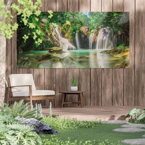 Gards Poster Jardin Cascade Tropicale - 200x100 cm - Toile jardin - Décoration de jardin - Décoration murale extérieur - Tableau jardin