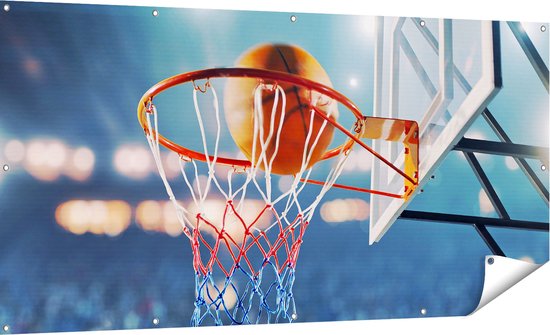Gards Tuinposter Basketbal in Ring - Hoepel - Bord - 180x90 cm - Tuindoek - Tuindecoratie - Wanddecoratie buiten - Tuinschilderij