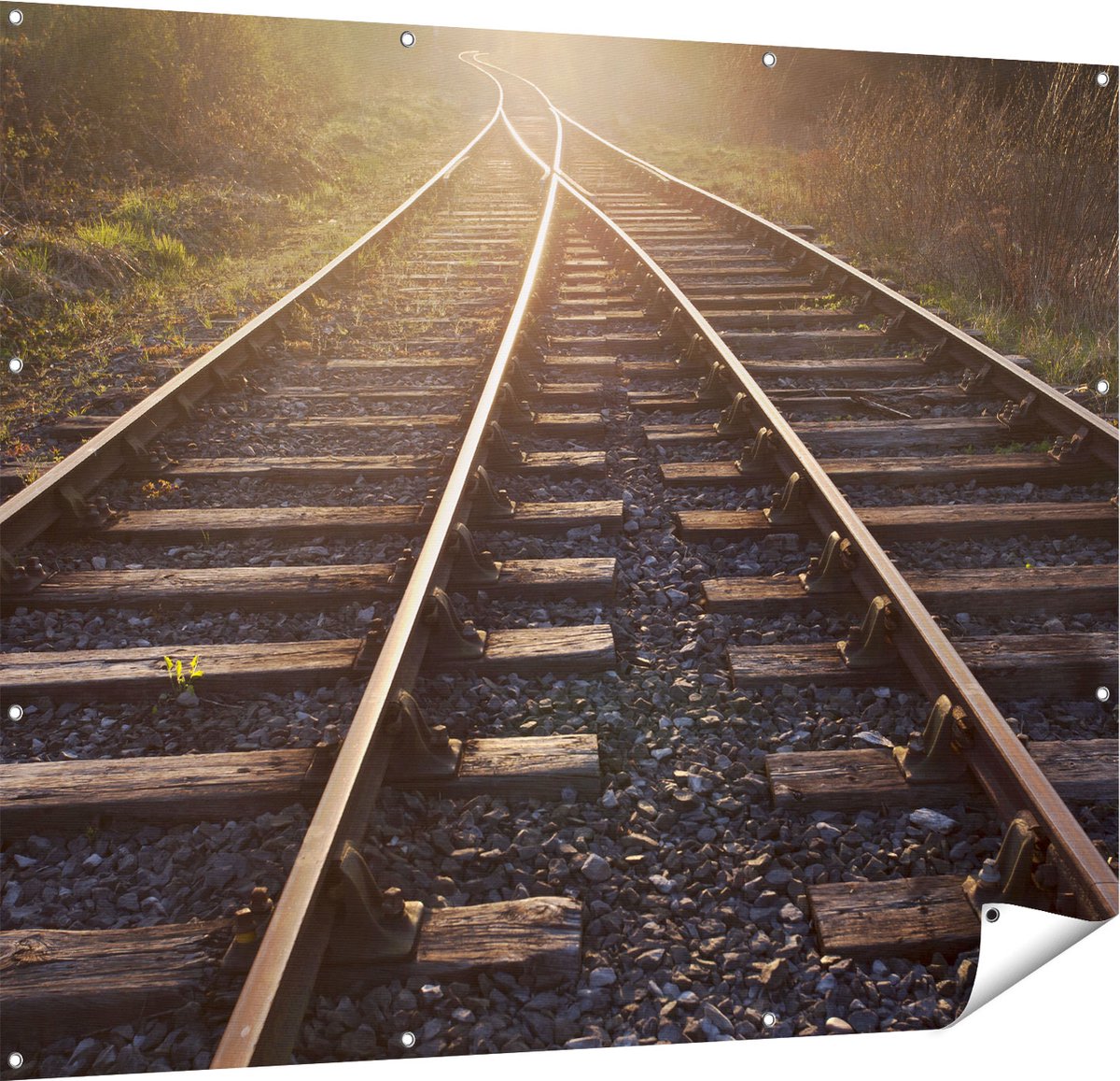 Gards Tuinposter Twee Kruisende Rails Spoorwegen - 150x120 cm - Tuindoek - Tuindecoratie - Wanddecoratie buiten - Tuinschilderij Multikleur