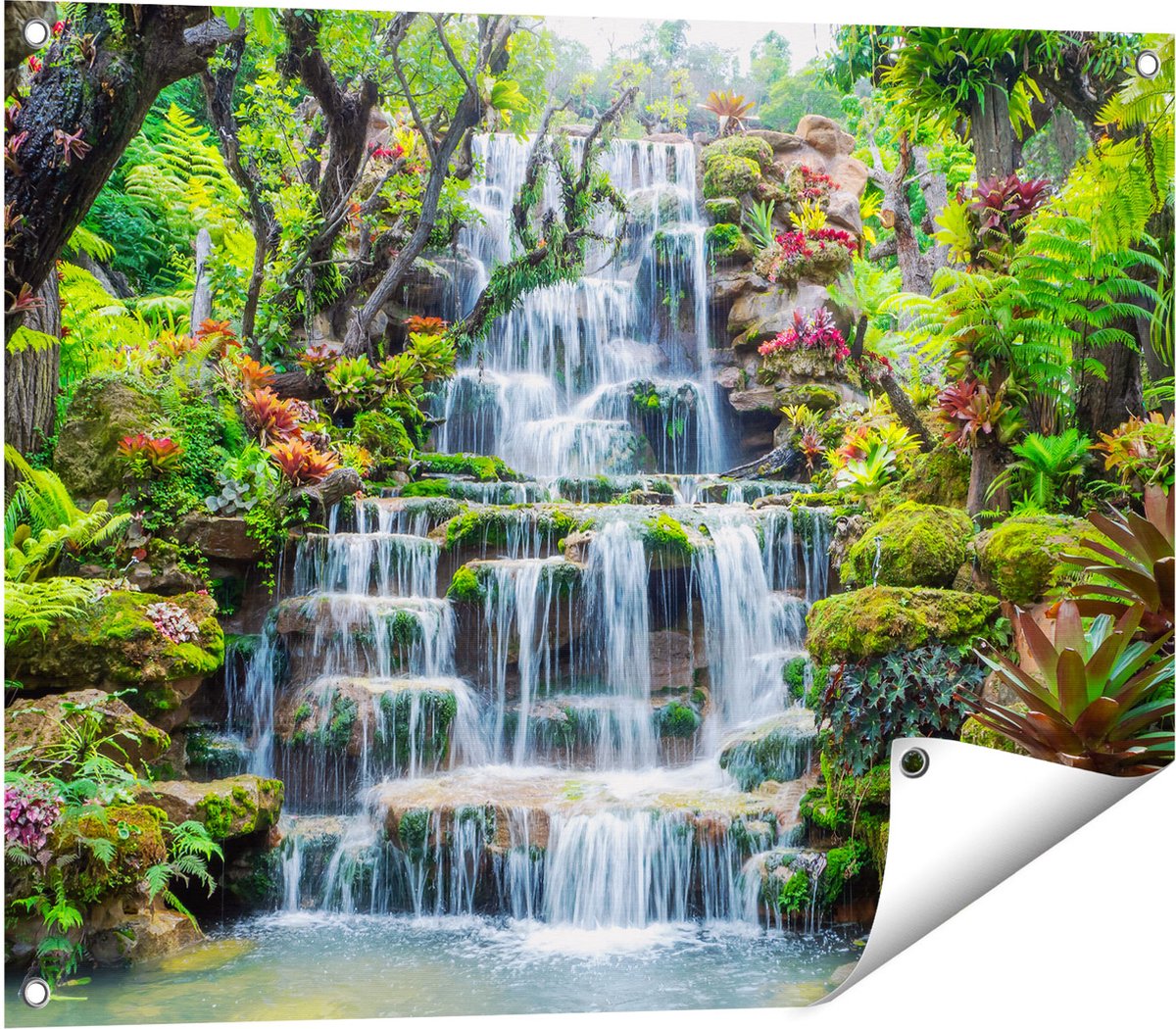 Gards Tuinposter Tropische Waterval in Thailand - 80x60 cm - Tuindoek - Tuindecoratie - Wanddecoratie buiten - Tuinschilderij Multikleur