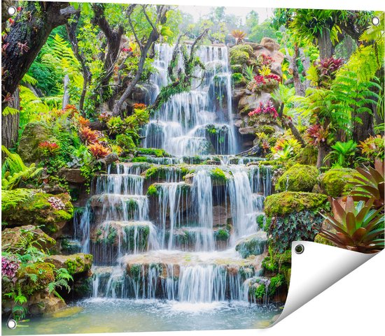 Gards Tuinposter Tropische Waterval in Thailand - 80x60 cm - Tuindoek - Tuindecoratie - Wanddecoratie buiten - Tuinschilderij