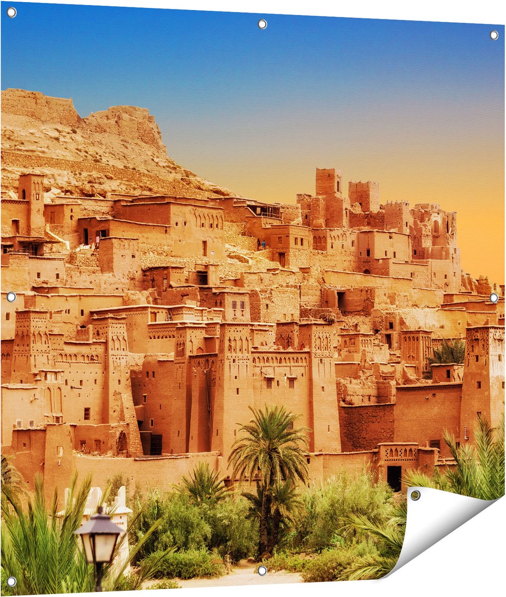 Gards Tuinposter Kasbah Ait Ben Haddou Stad in Marokko - 100x100 cm - Tuindoek - Tuindecoratie - Wanddecoratie buiten - Tuinschilderij Multikleur