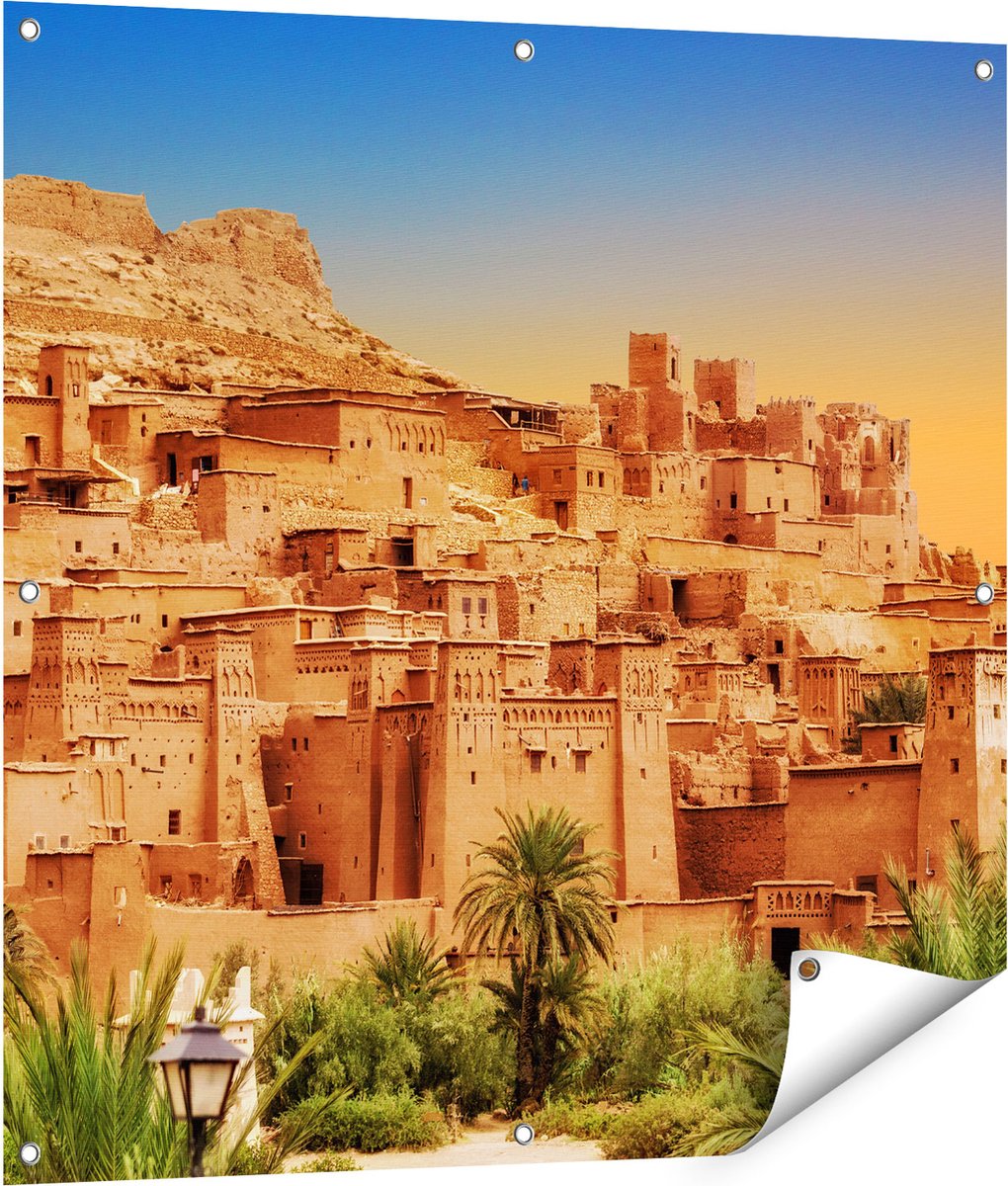 Gards Tuinposter Kasbah Ait Ben Haddou Stad in Marokko - 90x90 cm - Tuindoek - Tuindecoratie - Wanddecoratie buiten - Tuinschilderij Multikleur