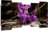 GroepArt - Canvas Schilderij - Orchidee - Paars, Grijs - 150x80cm 5Luik- Groot Collectie Schilderijen Op Canvas En Wanddecoraties