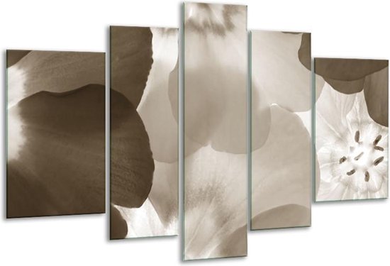 Glasschilderij Bloem - Sepia - 170x100cm 5Luik - Foto Op Glas - Geen Acrylglas Schilderij - 6000+ Glasschilderijen Collectie - Wanddecoratie