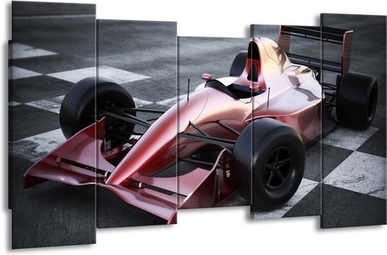GroepArt - Canvas Schilderij - Auto, Formule 1 - Grijs, Roze, Rood - 150x80cm 5Luik- Groot Collectie Schilderijen Op Canvas En Wanddecoraties