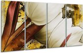 GroepArt - Glasschilderij - Tulpen - Wit, Bruin, Geel - 160x80cm 4Luik - Foto Op Glas - Geen Acrylglas Schilderij - 6000+ Glasschilderijen Collectie - Wanddecoratie