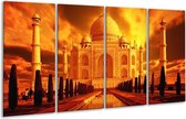 GroepArt - Glasschilderij - Taj Mahal - Oranje, Geel, Zwart - 160x80cm 4Luik - Foto Op Glas - Geen Acrylglas Schilderij - 6000+ Glasschilderijen Collectie - Wanddecoratie