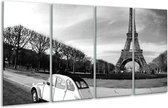 GroepArt - Glasschilderij - Steden, Parijs - Zwart, Wit, Grijs - 160x80cm 4Luik - Foto Op Glas - Geen Acrylglas Schilderij - 6000+ Glasschilderijen Collectie - Wanddecoratie