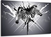 Schilderij Op Canvas - Groot -  Zebra - Zwart, Wit, Grijs - 140x90cm 1Luik - GroepArt 6000+ Schilderijen Woonkamer - Schilderijhaakjes Gratis