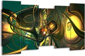 GroepArt - Canvas Schilderij - Abstract - Groen, Geel, Goud - 150x80cm 5Luik- Groot Collectie Schilderijen Op Canvas En Wanddecoraties