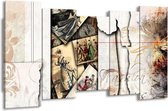 GroepArt - Canvas Schilderij - Foto's - Bruin, Sepia - 150x80cm 5Luik- Groot Collectie Schilderijen Op Canvas En Wanddecoraties