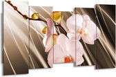 GroepArt - Canvas Schilderij - Orchidee - Bruin, Roze - 150x80cm 5Luik- Groot Collectie Schilderijen Op Canvas En Wanddecoraties