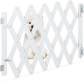 Relaxdays hondenhek wit binnen - bamboe - honden traphekje - uitschuifbaar - verstelbaar