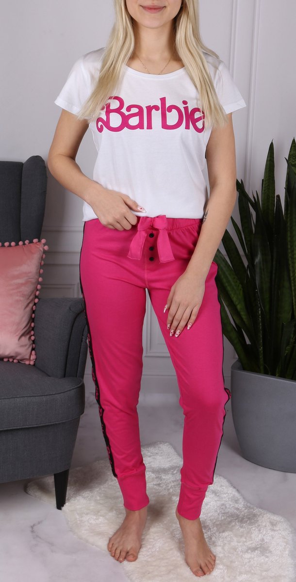 Barbie - Pyjama femme en coton à manches courtes avec pantalon long, blanc  et rose / M | bol