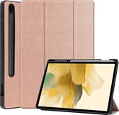 Hoesje Geschikt voor Samsung Galaxy Tab S7 FE Hoes Case Tablet Hoesje Tri-fold Met Uitsparing Geschikt voor S Pen - Hoes Geschikt voor Samsung Tab S7 FE Hoesje Hard Cover Bookcase Hoes - Rosé goud