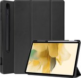 Hoesje Geschikt voor Samsung Galaxy Tab S7 FE Hoes Case Tablet Hoesje Tri-fold Met Uitsparing Geschikt voor S Pen - Hoes Geschikt voor Samsung Tab S7 FE Hoesje Hard Cover Bookcase Hoes - Zwart