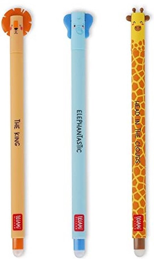 LEGAMI - Set van 15 gelgummetstiften, pennen met uitwisbare inkt en gelpennen uitwisbaar, 0,7 mm punt, verschillende inktkleuren en diermotieven