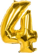Folie Cijferballon 4 Goud met Helium 84cm