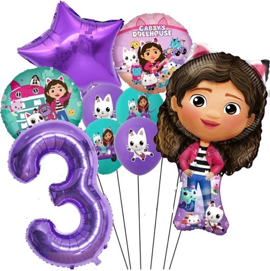 Gabby Poppenhuis Ballonen Set Verjaardag Versiering 3 jaar - 9 stuks Ballonnen Gaby Poppenhuis - Gabby Dollhouse Ballonnen Set - Gabby Dollhouse - Feestdecoratie - Folie Ballon - Kinderfeest - Helium Ballon - Dollhouse - Poppenhuis - Decoratie