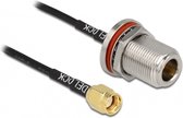 N (v) - RP-SMA (m) inbouw kabel - RG174 - 50 Ohm / zwart - 0,30 meter