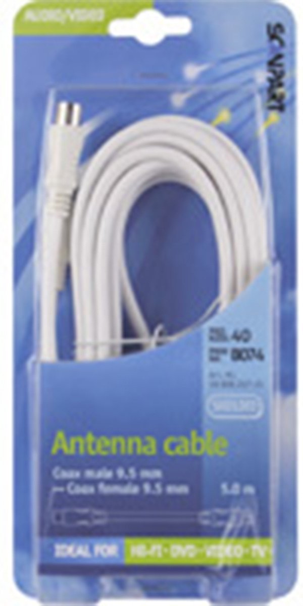 aansluitkabel 9.5mm(M)-(F) recht 5,0m wit