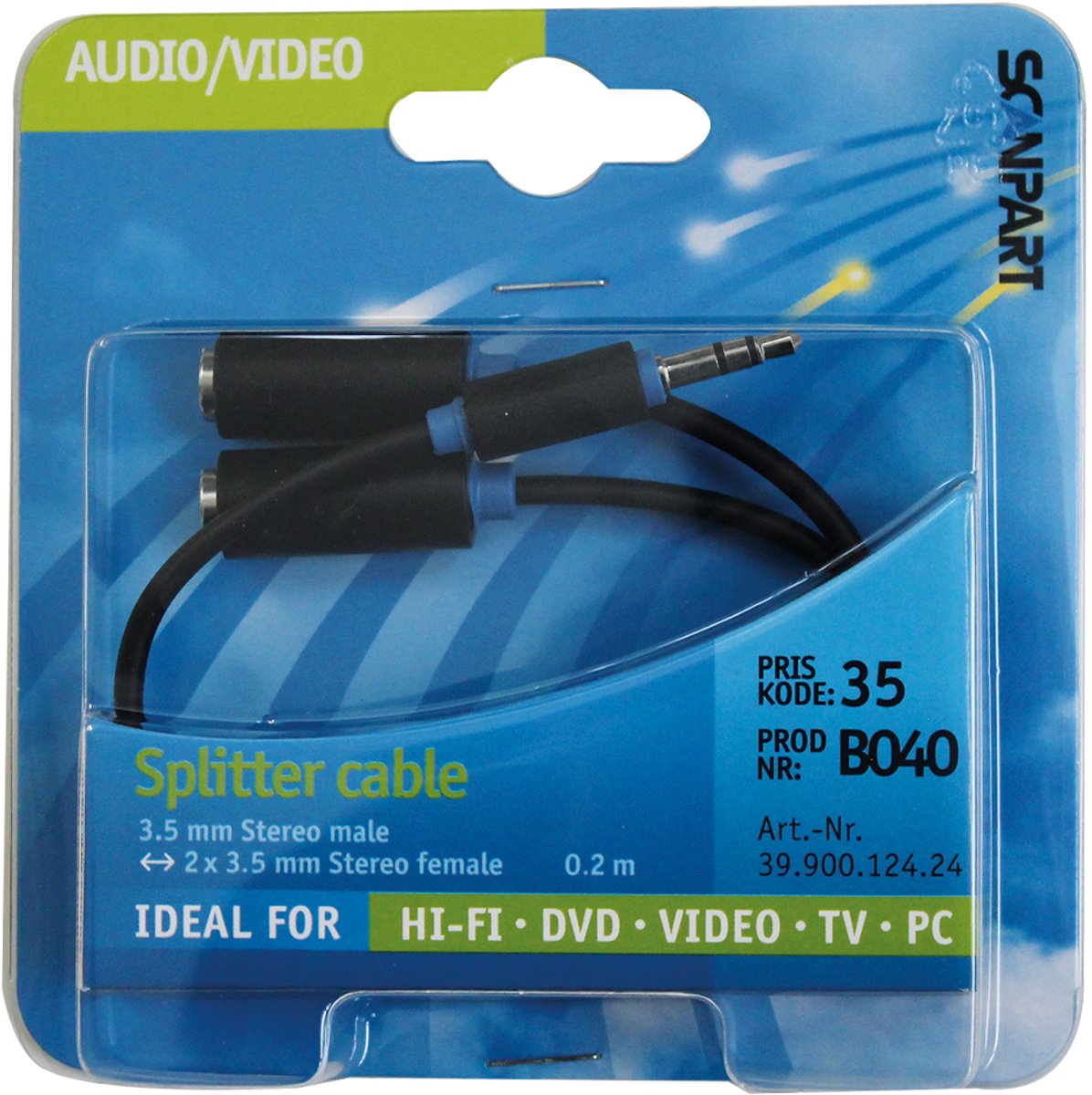 adapterkabel 3.5S(M)-2x3.5S(F) 0,2m