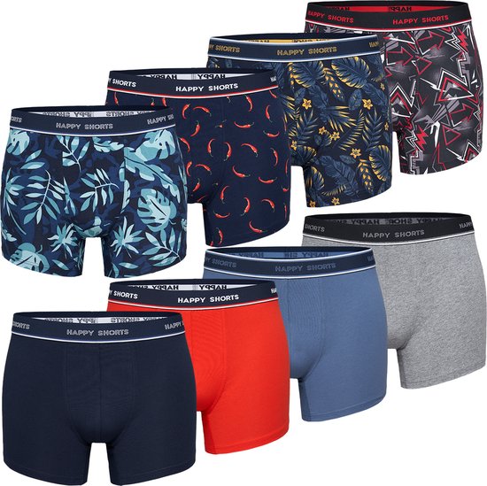 Happy Shorts Boxershorts Heren Met Print 8-Pack - Maat XXL