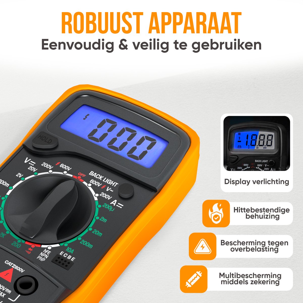 Digitale Multimeter - AC / DC - Incl. 9V Batterij, Klemtangen & Opberghoes - Multi Meter van Strex — cadeau in Tuin & Klussen - foto 3