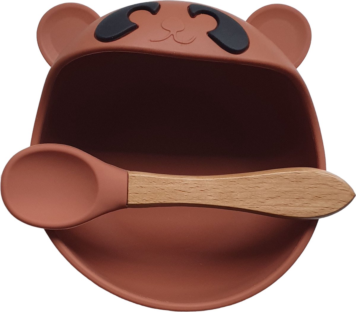 Goedkoopste Siliconen Beren Kommetje met Lepel - Zuignap - Baby - Kinder Servies - Terracotta
