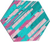 Dibond Hexagon - Zigzag Vakken in Blauw, Roze en Paars - 70x60.9 cm Foto op Hexagon (Met Ophangsysteem)