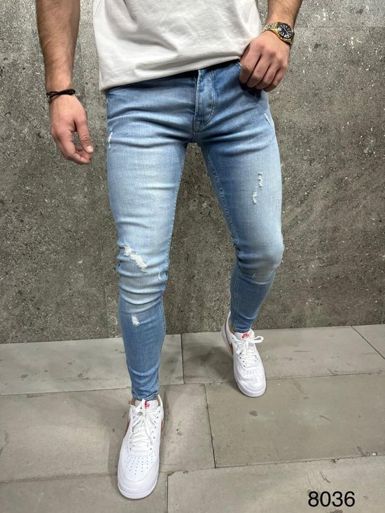 Mannen Stretchy Ripped Skinny Jeans Vernietigd Hole Slim Fit Denim Hoge Kwaliteit Jeans-W34