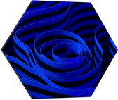 Dibond Hexagon - Willekeurige Abstracte Blauwe en Zwarte Strepen - 50x43.5 cm Foto op Hexagon (Met Ophangsysteem)