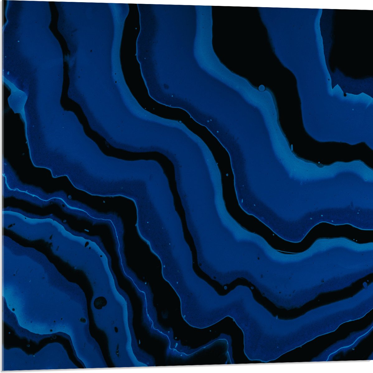Acrylglas - Zwarte en Blauwe Banen Verf - 80x80 cm Foto op Acrylglas (Met Ophangsysteem)
