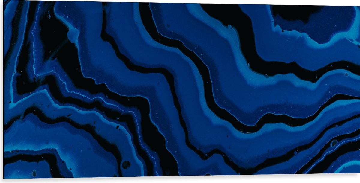 Dibond - Zwarte en Blauwe Banen Verf - 100x50 cm Foto op Aluminium (Met Ophangsysteem)
