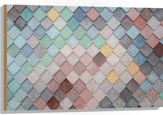 Hout - Wand met Driehoekvormige Textuur in Verschillende Kleuren - 90x60 cm - 9 mm dik - Foto op Hout (Met Ophangsysteem)
