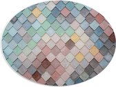 PVC Schuimplaat Ovaal - Wand met Driehoekvormige Textuur in Verschillende Kleuren - 40x30 cm Foto op Ovaal (Met Ophangsysteem)