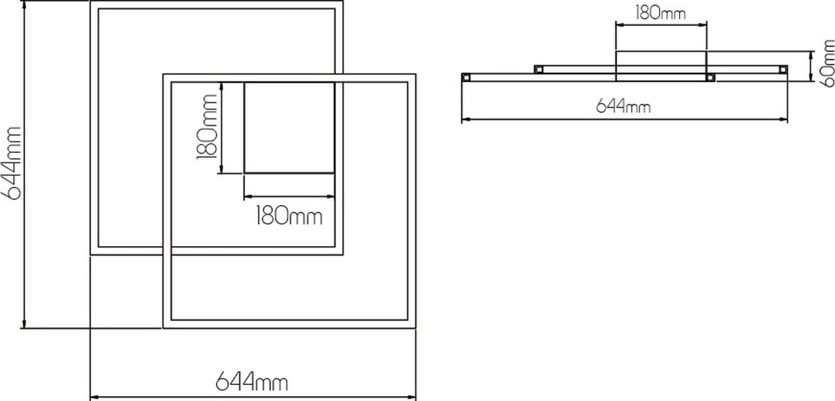 Nori grote wand- en plafondlamp LED 56W dimbaar, 3000K warm wit, 6051 lumen, zwart aluminium