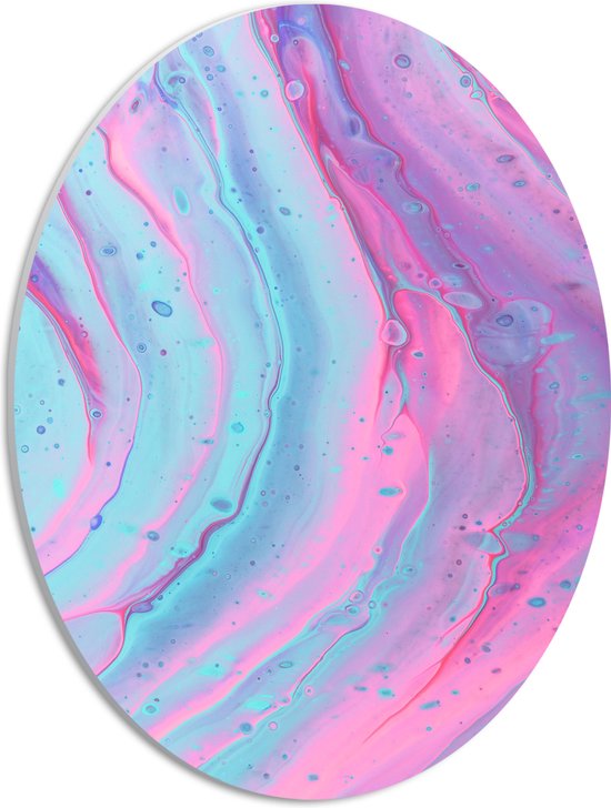 PVC Schuimplaat Ovaal - Luchtbellen in Blauwe en Roze Ondergrond - 30x40 cm Foto op Ovaal (Met Ophangsysteem)
