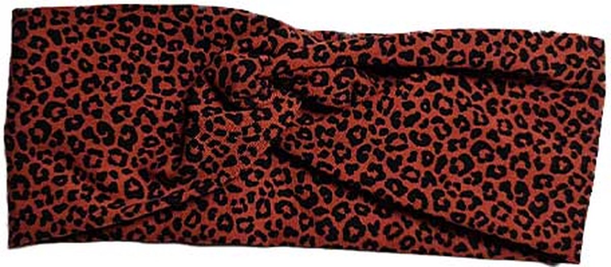 Twisted Haarband - Leopard Stone - Roodbruin/Zwart - 0-6 maanden - Little Adventure - Luipaardenprint - Luipaard - GOTS keurmerk - Duurzaam katoen - Dutch made - Handgemaakt