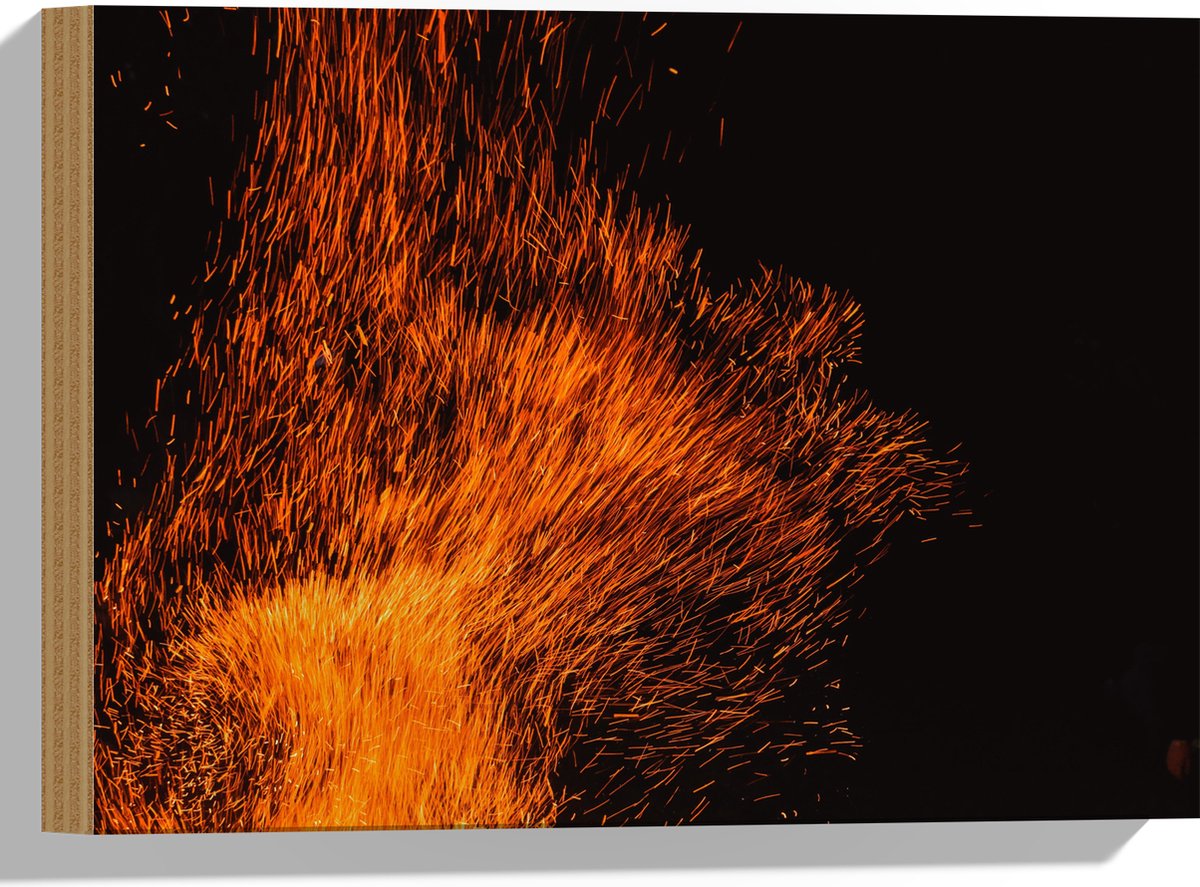 Hout - Oranje Spetters van Vuurkorf - 40x30 cm - 9 mm dik - Foto op Hout (Met Ophangsystee