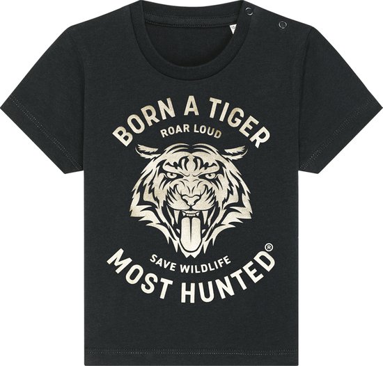 Most Hunted - baby t-shirt - tijger - zwart - goud - maat 12-18 maanden