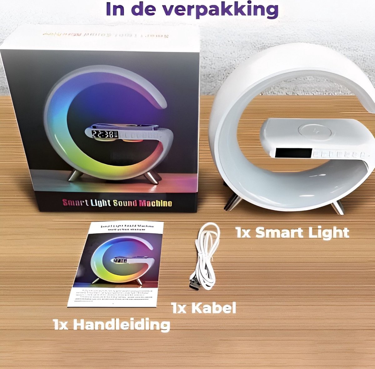 Nachtlampje met oplaadfunctie, sfeerlamp, intelligente led-tafellamp, bedlampje, touch-dimbaar, bedlampje met draadloze oplader, bluetooth- luidspreker, klok, radio, energieklasse G