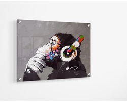 Banksy DJ Monkey Thinker with Headphones - Denkende Aap met Koptelefoon - Acrylglas Perspex Plexiglas Print